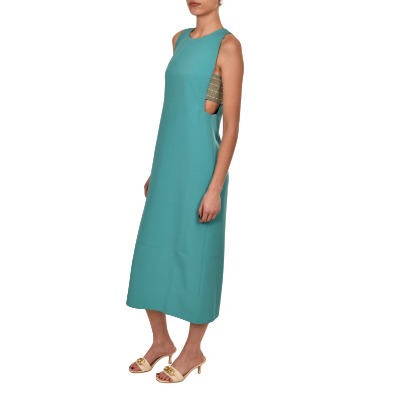 Aggel Long Satin Dress With Embroidery Waist Wraps-Teal Aggel Long Satin Dress With Embroidery Waist Wraps-Teal