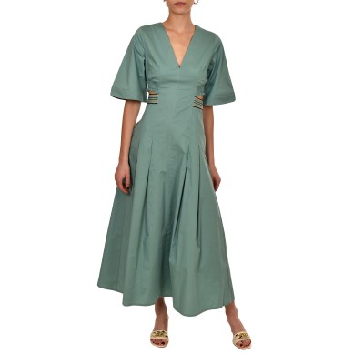 Aggel Long Dress With Waist Shrunk Cutouts-Teal