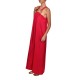 Aggel Long Satin Dress With Square Chestline Holder-Fuchsia