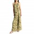 Aggel Top Abstract Floral With Knit Details-Sand/Green/Ivory