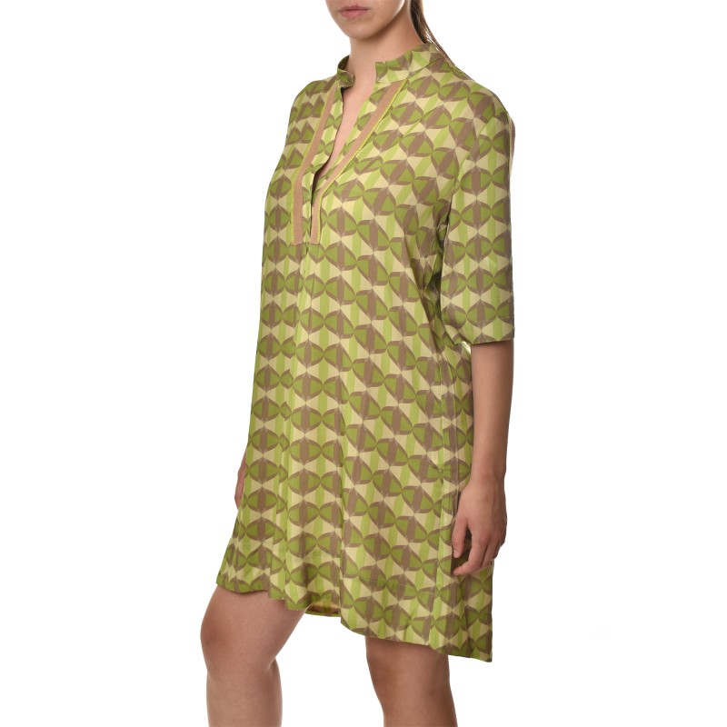 Aggel Dress Mini With Geometric Print And Knit Details-Multicolored Green