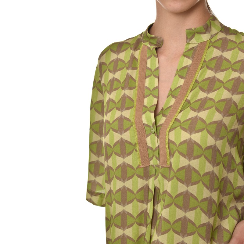 Aggel Dress Mini With Geometric Print And Knit Details-Multicolored Green