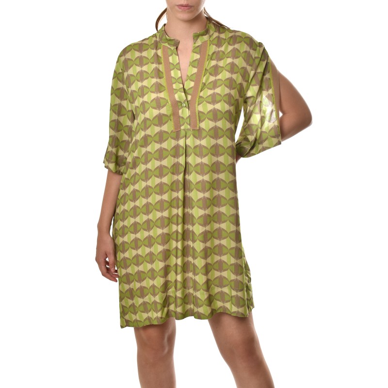 Aggel Dress Mini With Geometric Print And Knit Details-Multicolored Green