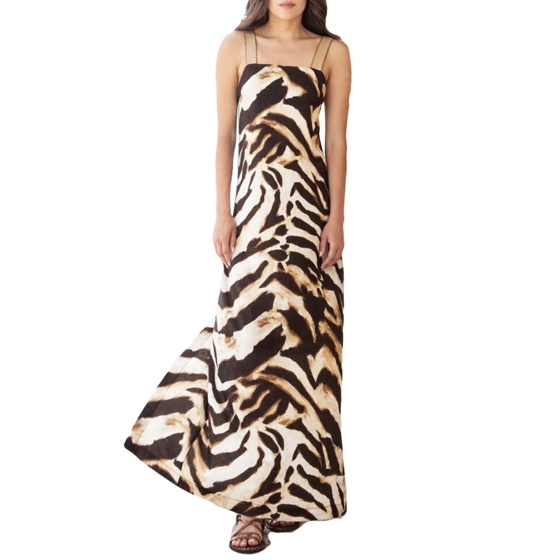 Aggel Dress Maxi With Knit Details-Animal Print