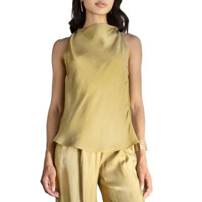 Aggel Top Sleeveless Shimmering With Gold Metallic Detail-Olive