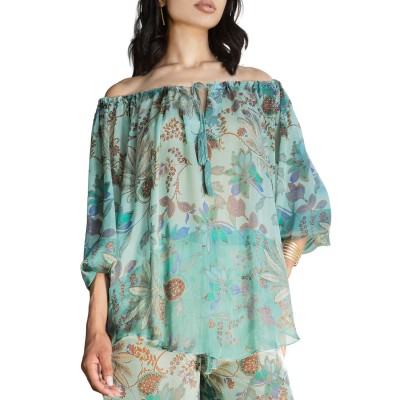 Aggel Blouse Floral Print-Multicolored Teal