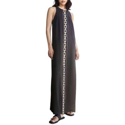 Aggel Dress Maxi Sleeveless With Chain Link Motif-Black