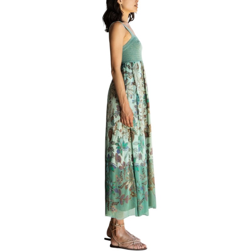 Aggel Dress Midi With Silk And Knit Details-Multicolored Teal