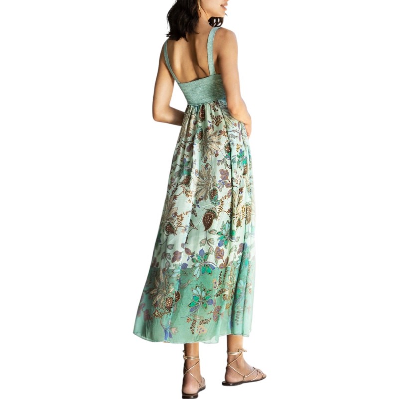 Aggel Dress Midi With Silk And Knit Details-Multicolored Teal