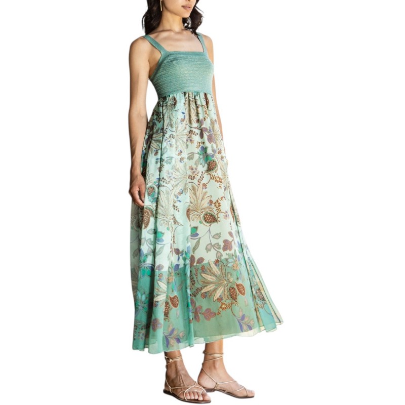 Aggel Dress Midi With Silk And Knit Details-Multicolored Teal