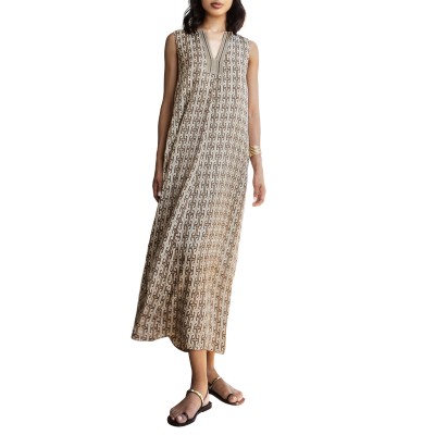 Aggel Dress Maxi With Geometric Print-Sand/Bronze