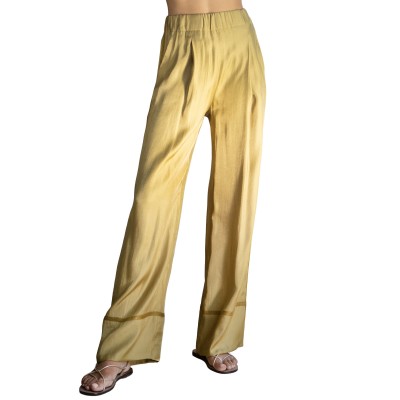 Aggel Trousers Shimmering And Knit Details-Olive