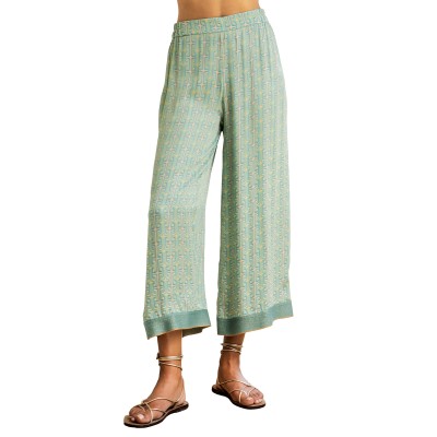 Aggel Trousers Satin Geometric Print-Teal/Aqua