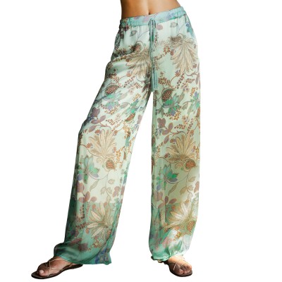 Aggel Trousers Floral Print-Multicolored Teal