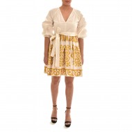 Twins Fantasy Short Gold Embroidery Dress-White/Gold