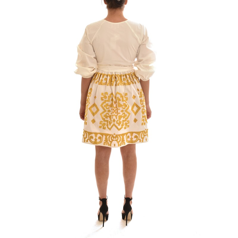Twins Fantasy Short Gold Embroidery Dress-White/Gold