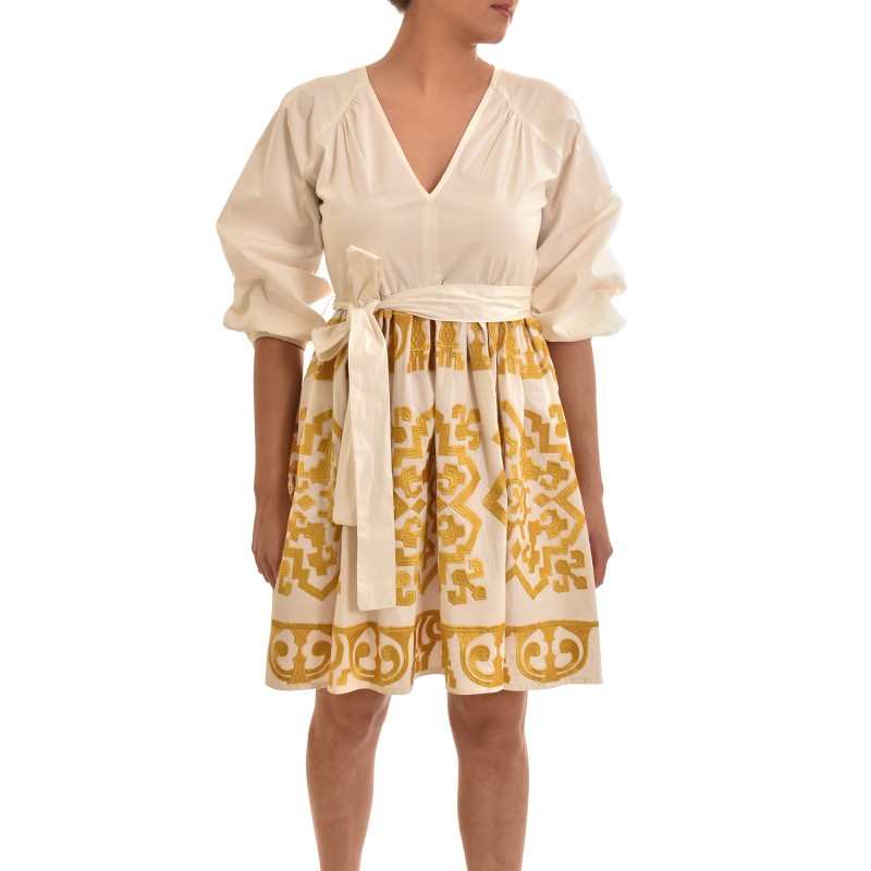 Twins Fantasy Short Gold Embroidery Dress-White/Gold