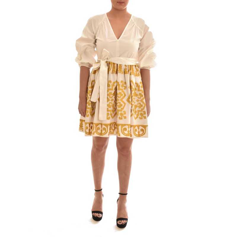Twins Fantasy Short Gold Embroidery Dress-White/Gold