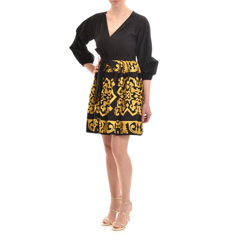 Twins Fantasy Short Gold Embroidery Dress-Black/Gold