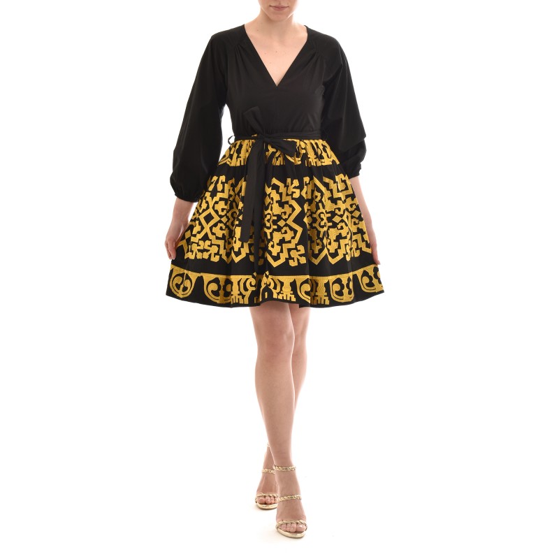 Twins Fantasy Short Gold Embroidery Dress-Black/Gold
