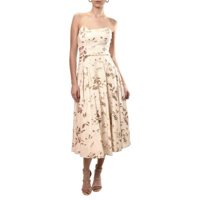 Twins Fantasy Dress Midi Strapless With Floral Embroidery Sequined Details-Ivory