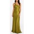 Twin Fantasy Dress Long Satin Beaded Straps-Olive