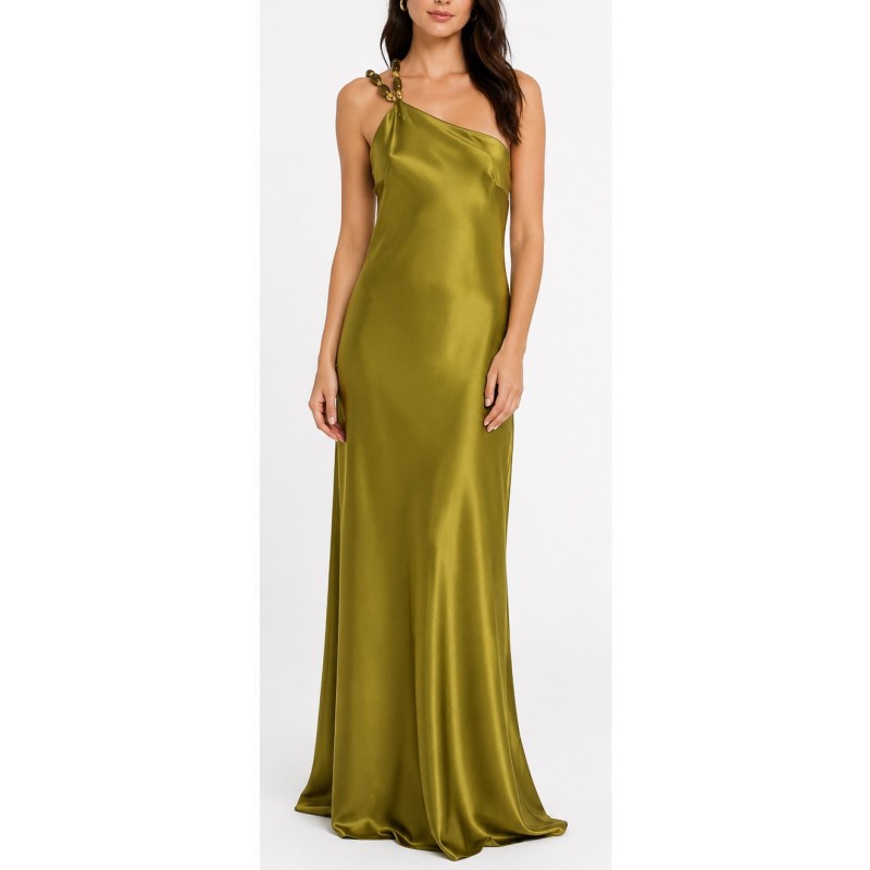 Twin Fantasy Dress Long Satin Beaded Straps-Olive Twin Fantasy Dress Long Satin Beaded Straps-Olive