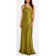 Twin Fantasy Dress Long Satin Beaded Straps-Olive Twin Fantasy Dress Long Satin Beaded Straps-Olive