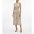 Twin Fantasy Dress Midi Floral Embroidered With Belt-Beige