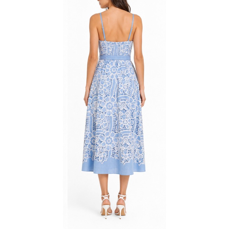 Twin Fantasy Dress Midi Floral Embroidered With Belt-Light Blue Twin Fantasy Dress Midi Floral Embroidered With Belt-Light Blue