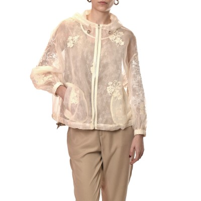 Twins Fantasy Jacket Sheer Hooded Zip Up With Lace Patterns-Ivory