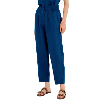 Philosophy Jogger Pants Linen Elastic Waist-Blue