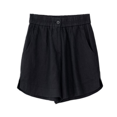 Philosophy Shorts Elastic Waist Linen-Black