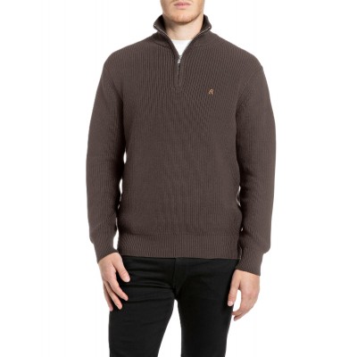 Replay Sweater Short Zip-Brown