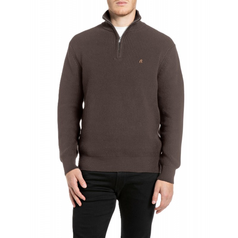 Replay Sweater Short Zip-Brown