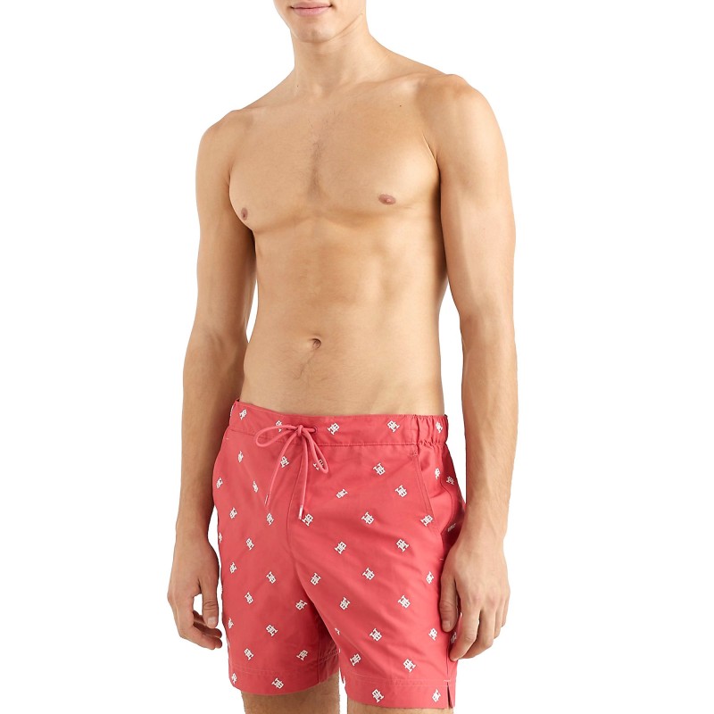 Tommy Hilfiger Monogram Mid Length Swimshorts-Deep Crimson Fruit