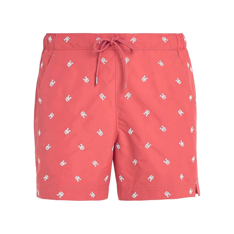 Tommy Hilfiger Monogram Mid Length Swimshorts-Deep Crimson Fruit