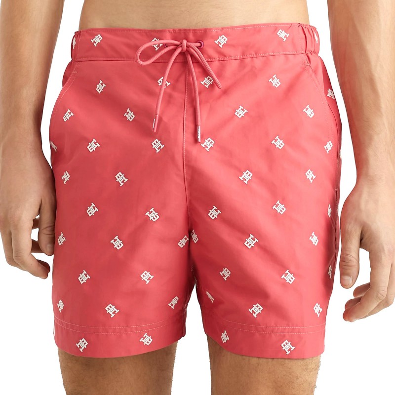 Tommy Hilfiger Monogram Mid Length Swimshorts-Deep Crimson Fruit