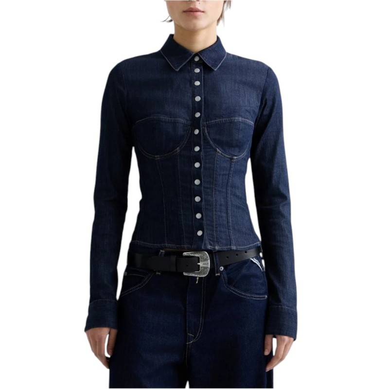 Replay Shirt Denim Bustier-Dark Blue Replay Shirt Denim Bustier-Dark Blue