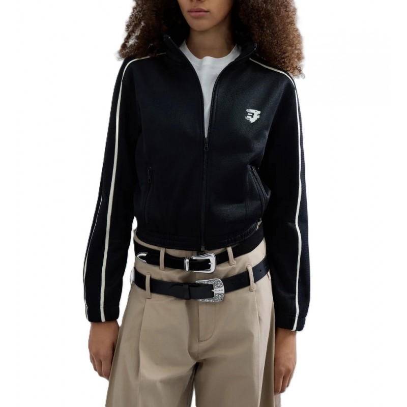 Replay Sweatshirt With Zip Cropped-Black Replay Sweatshirt With Zip Cropped-Black