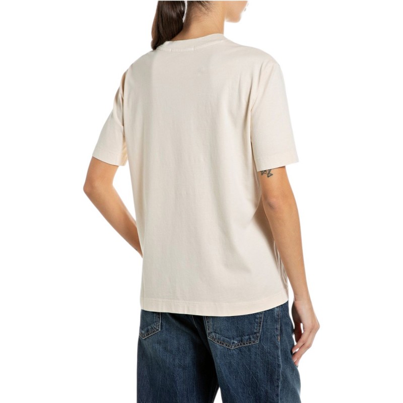 Replay T-Shirt Boxy Fit Logo Print-Eggnog