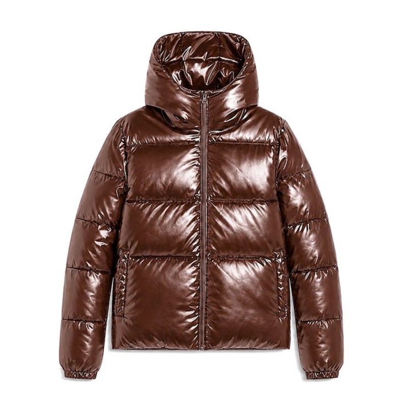 Replay Jacket Padded In Pearl Finish-Brown Replay Jacket Padded In Pearl Finish-Brown