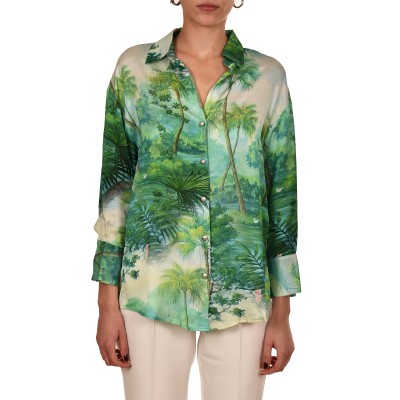 Replay Relaxed Fit Shirt In Poplin-Vibrant Green