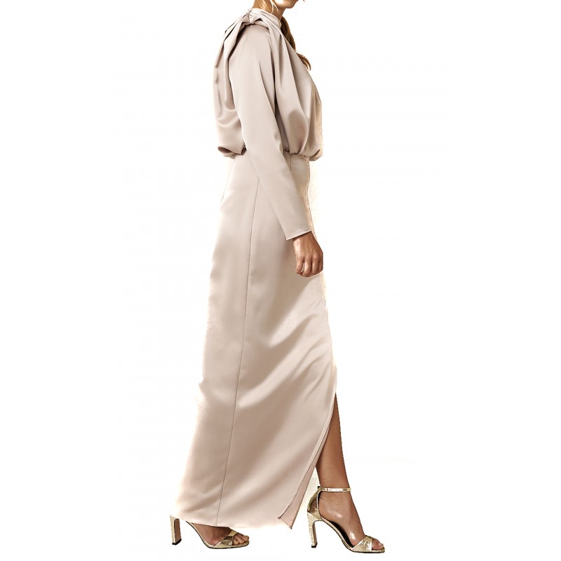 MyT Long Dress Wtih Zip Sleeves-Champagne