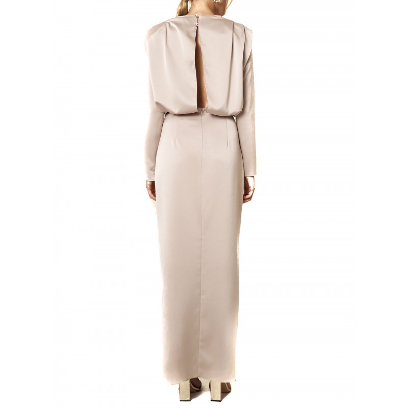 MyT Long Dress Wtih Zip Sleeves-Champagne