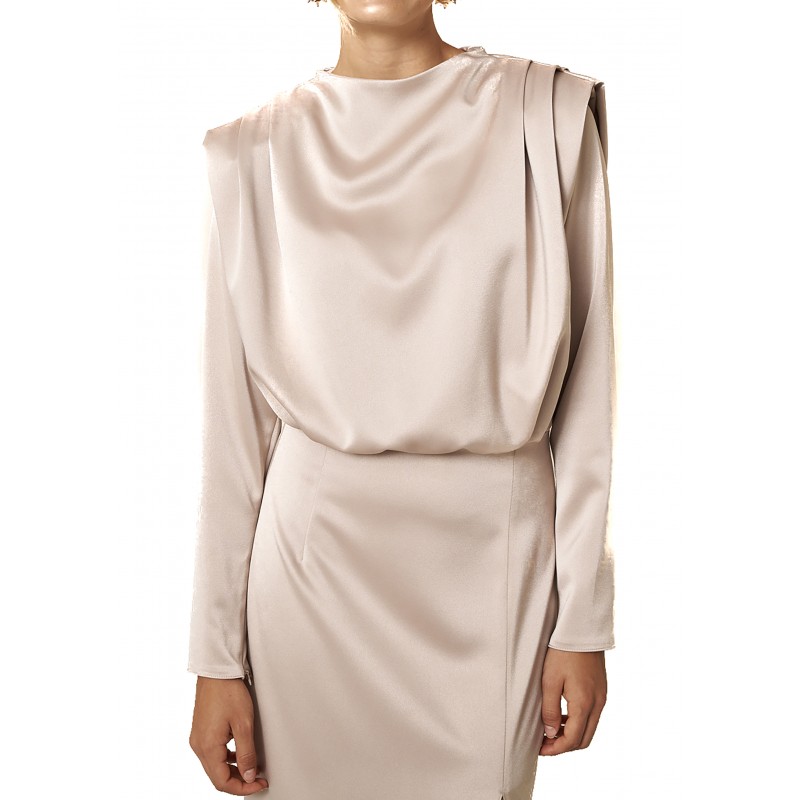 MyT Long Dress Wtih Zip Sleeves-Champagne