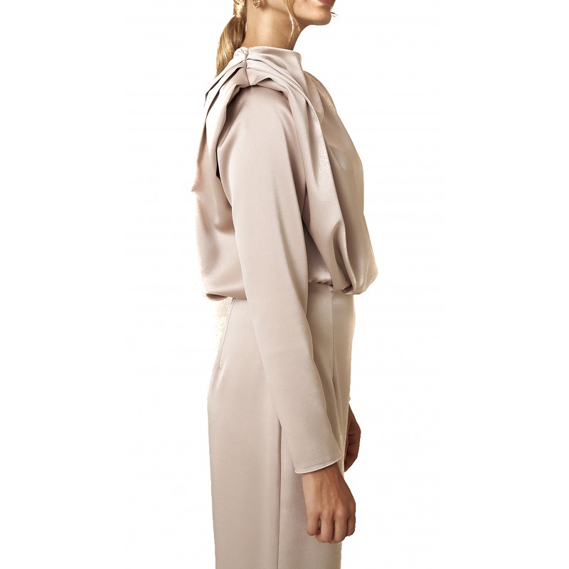 MyT Long Dress Wtih Zip Sleeves-Champagne