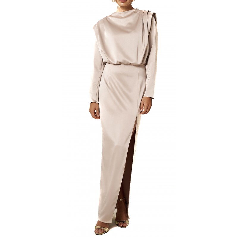 MyT Long Dress Wtih Zip Sleeves-Champagne