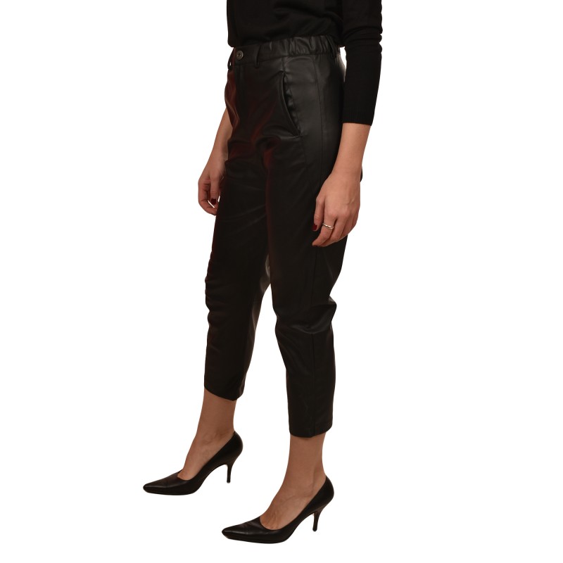 MyT Faux Leather Trousers-Black