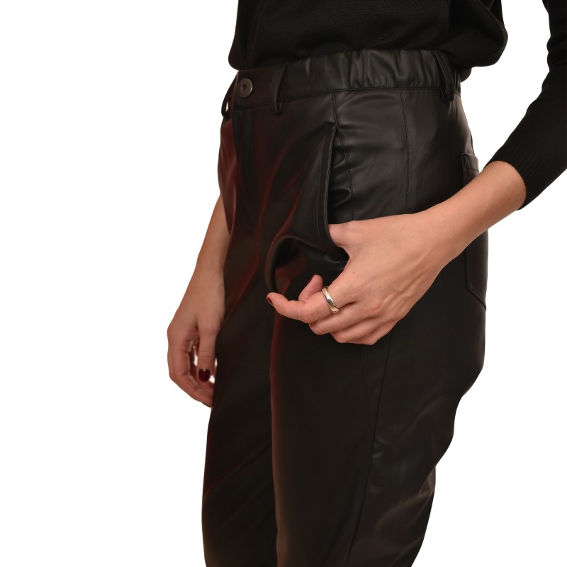 MyT Faux Leather Trousers-Black